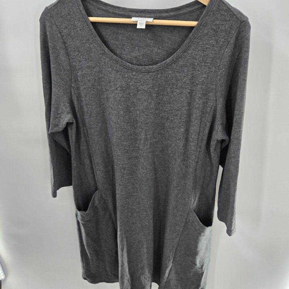 Purejill Gray 3/4 Sleeve Pockets Cotton Blend Lagenlook Mini Dress Size Medium